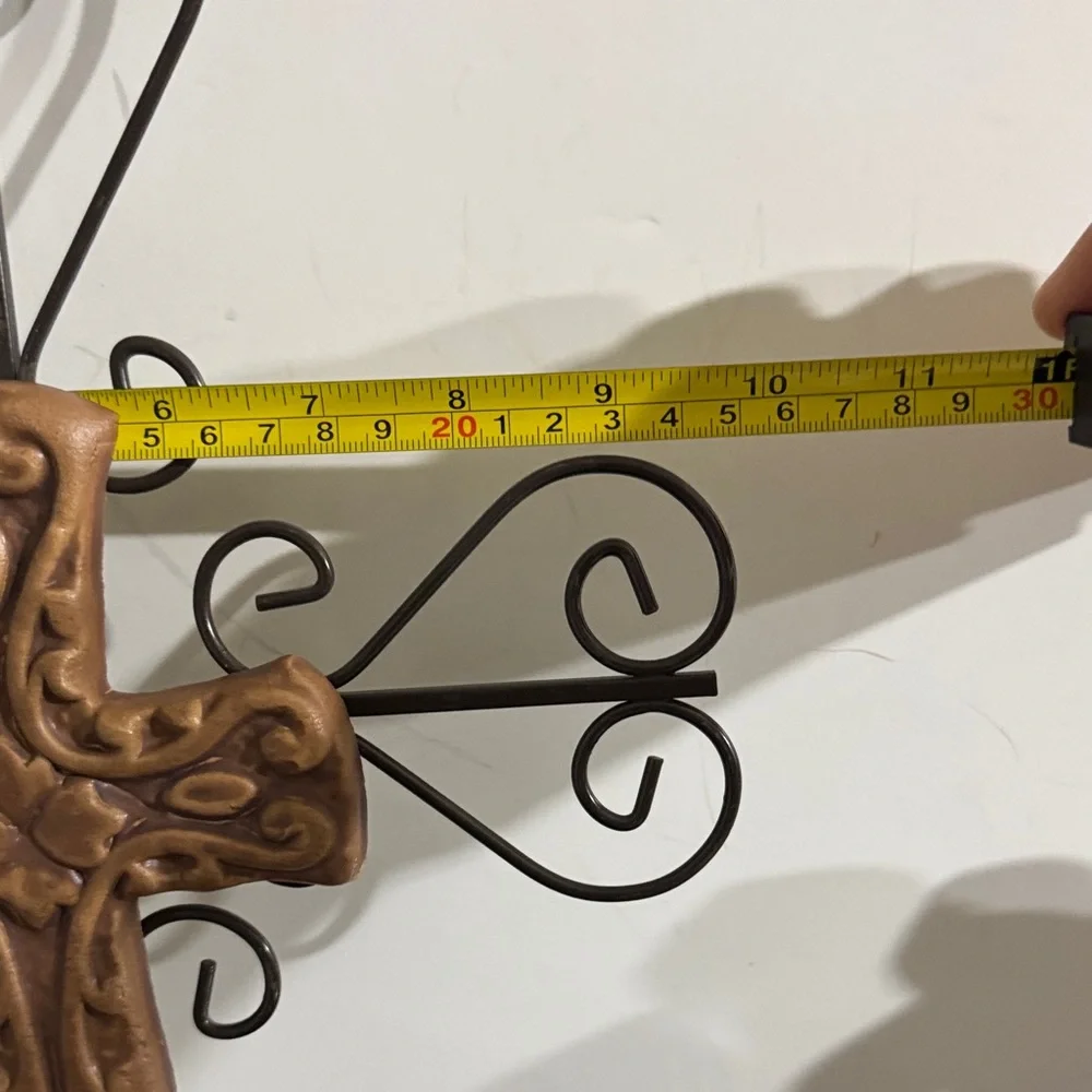 Brown Ceramic Cross over Blake Metal cross. Wall Cross Decor
